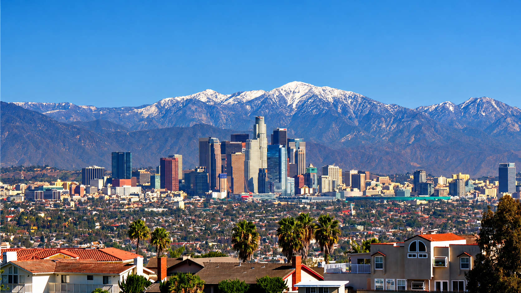 Los Angeles skyline with mountains beyond